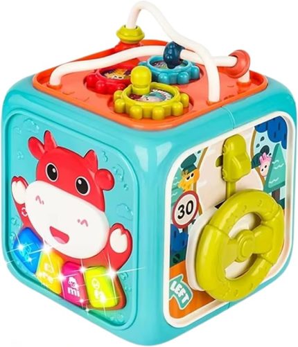 Sesli Müzikli Işıklı Piyanolu 6in1 Eğlenceli Taşınabilir Bultaklı Aktivite Küpü Eğitici Eğlendirici Bebek Oyuncağı (mavi)