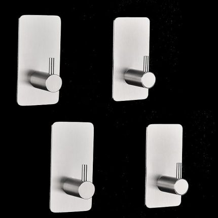 Paslanmaz Çelik 4 Adet Banyo Askısı Bornoz Askısı Kendinden Yapışkanlı Havluluk INOX Anında Kolay Montaj