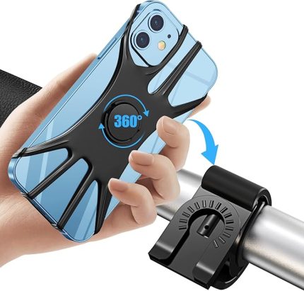 Bisiklet Telefon Montajı, [360°Dönme Darbelere Dayanıklı] Bisiklet Telefon Tutacağı, Silikon Motosiklet Telefon Bağlantısı iPhone 16 ile Uyumlu, Daha Fazla 4,0 inç ila 6,7 inç Cep Telefonu