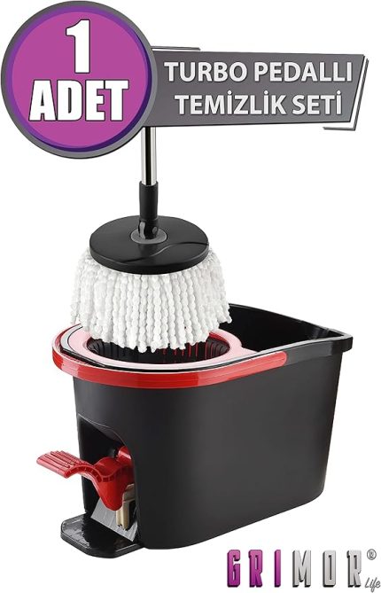 Life Turbo Pedallı Mop Temizlik Seti Kova Paspas 16 Lt +Yedek Mop Hediyeli