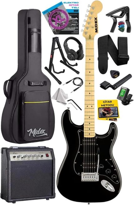 RPH-40BK-30AMP Full Black 30W Amfili Elektro Gitar Seti HSH Manyetik Maple Klavye Üst Kalite
