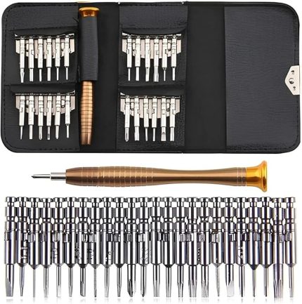25 Parça Tornavida Tamir Seti, Deri Cüzdan Kılıflı, Bilgisayar, Telefon ve Saat Tamir Kiti