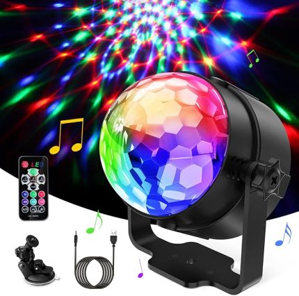 Disko topu LED parti lambası, müzik kontrollü disko küresi, 7 renkli, 4 m USB kablosu, uzaktan kumanda, 360 derece dönebilen disko ışığı, parti ışığı, parti, Noel, çocuklar için