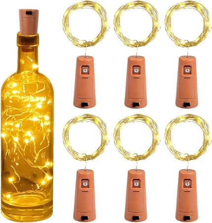 Şişe Işıkları, 6 Adet Cam Şişe Işıkları, 2 m Şişe Işığı, Mantar 20 LED Işıklar, Şarap Şişeleri, Bakır Tel Garlanda, Düğün için Piller (sıcak beyaz) | Sıcak beyaz ışık, bakır tel, pilli, mantar ışıkları, Noel, düğün, parti, sevgililer günü için