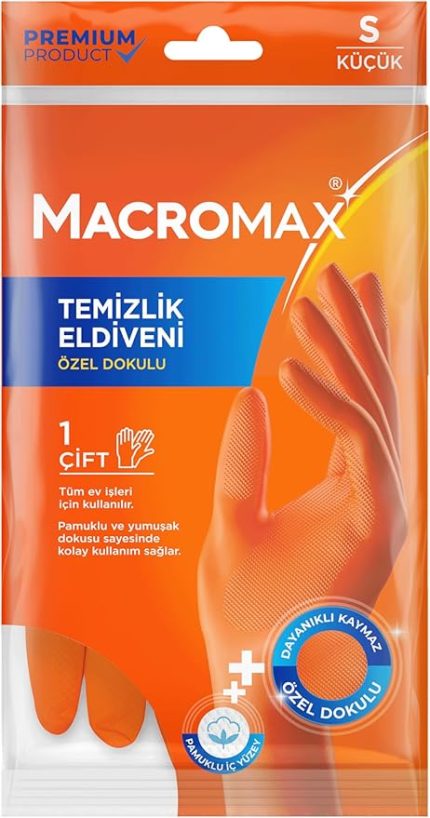 Küçük Boy Small Beden Temizlik Eldiveni Pamuklu İç Yüzeyli, Kaydırmaz Desenli