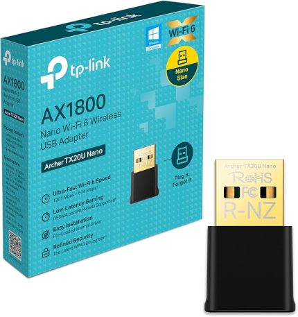 Archer TX20U Nano, AX1800 Mbps, Çift Bant, MU-MIMO, USB 2.0, WPA3, Windows 10/11 Uyumlu, Wi-Fi 6 Nano USB Adaptör