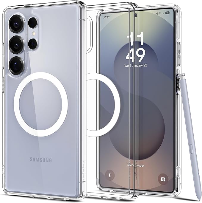 Galaxy S25 Ultra ile Uyumlu Magnet Kılıf Ultra Hybrid Mag Fit Sararmaya Dayanıklı Beyaz Şeffaf Kapak - ACS08956 (Spigen TR Garantili)