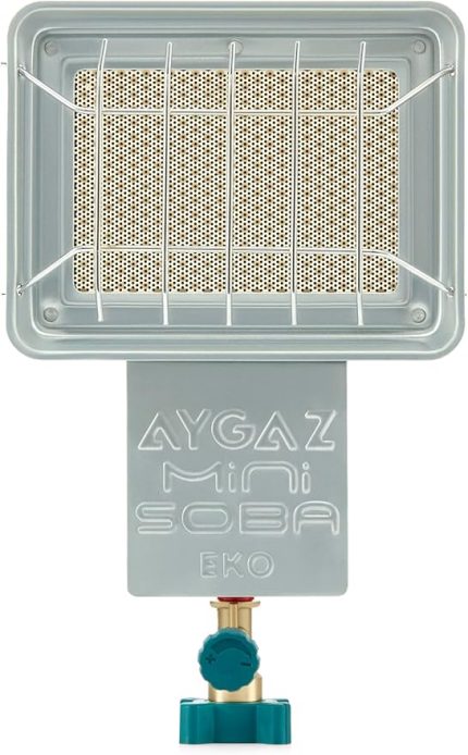 Mini Soba Eko, Kamp Sobası, Seramik Taş Doku, Entegre Regülatör, Hassas Musluk Ayarlı Kamp Sobası Gazlı, Kolay Musluk Montajı, 1,4 kW Isı Gücü