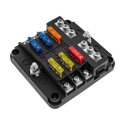 ATO 6 bölmeli sigorta tutucu, motorlu taşıt sigorta kutusu, ATO 12V/24V, araç sigorta bloğu, pozitif / negatif kutuplu, LED göstergeli, otomobil, tekne, kamyon, karavan ve kamyonet için