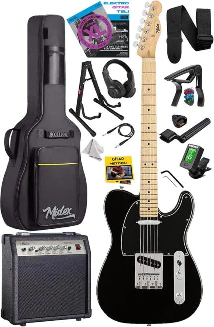 TLX-50BK-30AMP Tele Kasa Maple Klavye 2 Single-Coil 30W Amfili Elektro Gitar