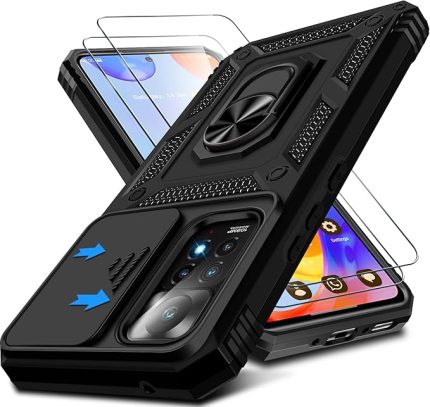 Xiaomi Redmi Note 11 Pro için kamera koruyucu cep telefonu kılıfı, koruyucu folyolu, 360° mıknatıslı metal halka tutucu Note 11 Pro cep telefonu kılıfı askeri stand koruyucu kılıf Redmi Note 11 Pro