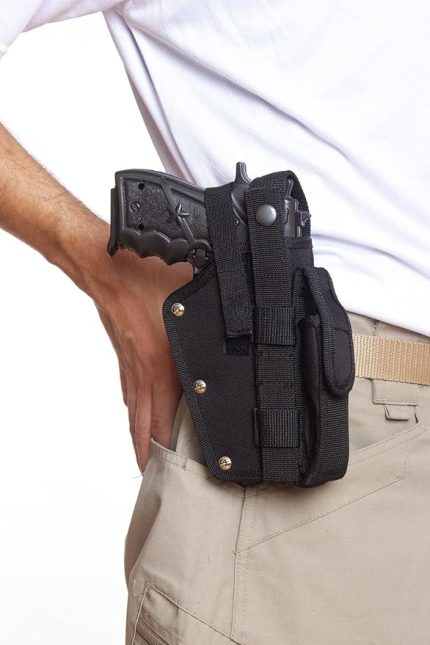 El Siyah Renkli Çift Emniyetli Şarjörlüklü Airsoft Palaskaya Kemere Geçirmeli impertex Silah Kılıfı