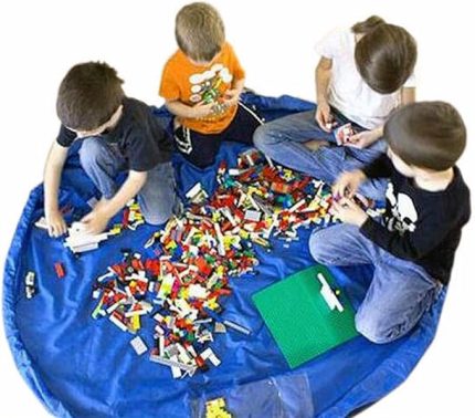 Oyuncak Hurcu Çantası Oyun Halısı Hurç Sepet Erkek Kız Çocuk (Mavi)