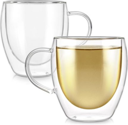 Çift duvarlı fincanlar – 226 ml / 250 ml – Çay, Kahve, Espresso ve Daha Fazlası için 2'li yalıtımlı cam bardak seti – Berraklık koleksiyonu