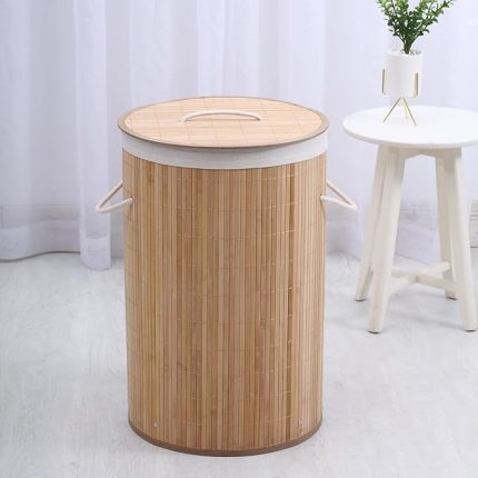 Homi BA1315N Bambu Kapaklı El Yapımı Çamaşır Sepeti, Ahşap, 35x35x60 cm