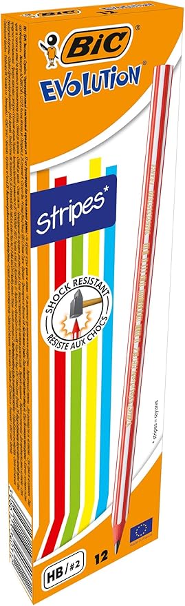 Evolution Stripes Kurşun Kalem 12'li Kutu,Kıymık Oluşturmaz, Çiğnemeye Karşı Dayanıklı, Kolay Açılır