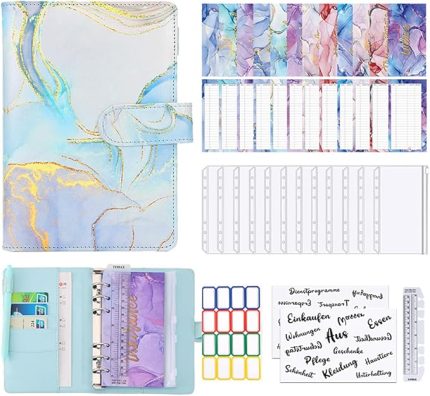 Bütçe planlayıcı, bütçe bağlayıcı Almanca, A6 Bugetplaner, para bölmeli ev defteri, deri halkalı defter, para düzenleyici, finansal planlayıcı, büfe, para tasarrufu için folyo ile kumbara defteri