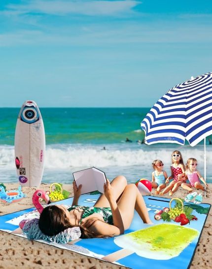 Plaj Havlusu, Piknik Örtüsü, Matı, Çantalı Hasırı, Kamp Battaniyesi, Katlanabilir, Hafif (Plaj Dondurması-Deniz Mavisil)