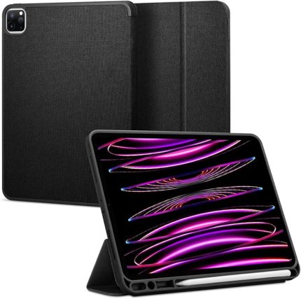 iPad Pro 12.9" (2022 / 2021) ile Uyumlu Kılıf Urban Fit Örgü Kumaş Siyah Kapak - ACS03434 (Spigen TR Garantili)