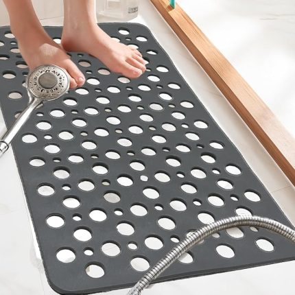 | Kaymaz Banyo Paspası | Antrasit Gri | 66x36cm – Dikdörtgen Duş Matı, Küvet Paspası | Güçlü Vantuzlu, Su Tahliyeli, Yumuşak | Makinede Yıkanabilir | Kaydırmaz Zemin Matı (Antrasit Gri)