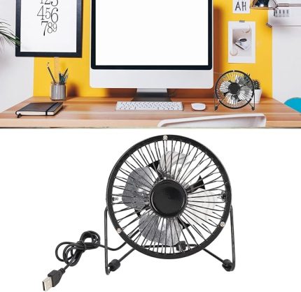 Masa Üstü Metal USB Mini Fan - Sessiz Soğutucu Vantilatör - 13.5 cm Çaplı 4 Alüminyum Kanatlı - Ayarlanabilir Açılı Masa Fanı - 5V 2.5W Güç - USB Girişli Mini Klima Fan - Ofis, Ev, Laptop