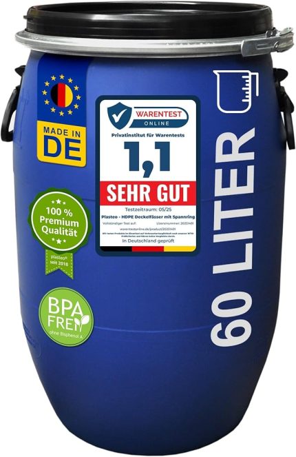 Varil Polietilen 60 L Kapaklı, Gıda Kalitesi, Mavi (22095)