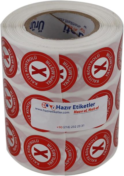 etiketler , hazır al hızlı al PP Metalize Kalite Kontrolü Yapılmıştır Ret Etiketi 25mm Çap 2500 Adet Yan Yana 3 lü