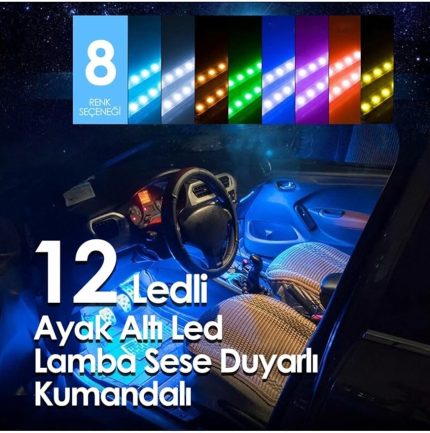 Oto Market Ayak Altı Led 12 Ledli Lamba Sese Duyarlı Led Müziğe Duyarlı Led