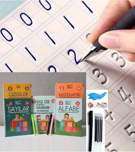 Store Sihirli Yazı Seti Silinebilir Kelemli Kabartmalı Defter Yazma Öğretici 4 Kitap+1 Kalem+5 Yedek Uç, Çok Renkli