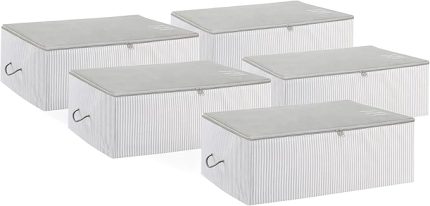 Home Textile 5'li Orta Boy Gri Çizgili Stuff & Things Hurç Set 52 x 28 x 21 cm