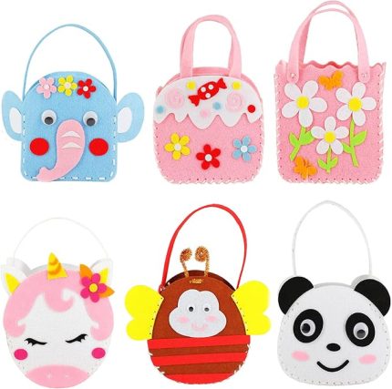 6 paket keçe dikiş kitleri çocuklar, çocuklar dikiş kitleri DIY zanaat çanta başlayanlar için çocuk kız hediye