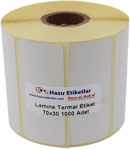 Termal Etiket 70mm x 30mm Ruloda 1000 Adet 40mm Kuka Çapında Direk Termal Transfer Etiketi
