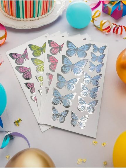 Gümüş Yaldızlı Soft Renkli Kelebek Parti Süsü, Dekorasyon Ve Balon Süsleme 48 Adet,PM-979