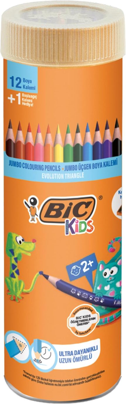 Kids Evolution Üçgen Jumbo Boya Kalemi 13'lü Metal Tüp, Üçgen Tasarım, Kıymık Oluşturmaz, Çiğnemeye Karşı Dayanıklı