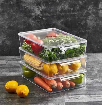 1 Adet Kırılmaz Şefaf Akrilik Kapaklı Buzdolabı Organizeri | Buzdolabı İçi Düzenleyici | Sebze Meyve Saklama Kabı Organizeri (20cm x 32,5cm x7,5cm) Large Boy