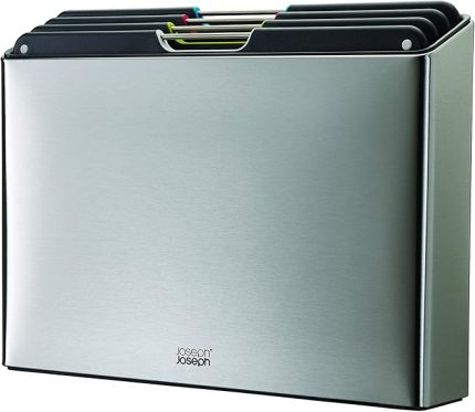 Joseph Folio 4 Parça Renk Kodlu Doğrama Tahtası Seti, Organize Mutfak Depolama için İnce Kılıf, Büyük, Paslanmaz Çelik