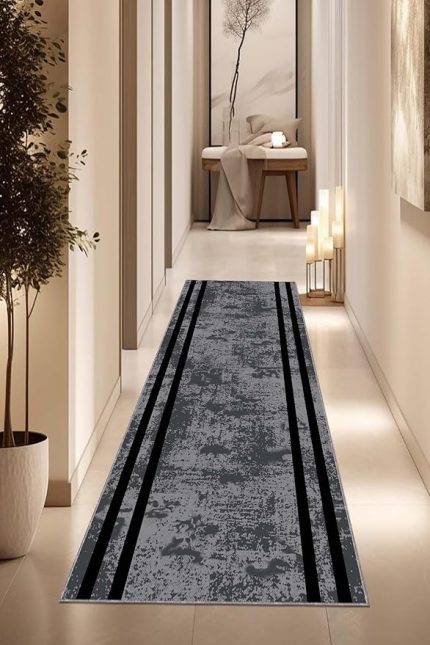 Home Antrasit Kaymaz Tabanlı Özel Ölçülü Kesme Rulo Yolluk Hol Antre Mutfak Halısı Ar1488, Antrasit, 80 X 600