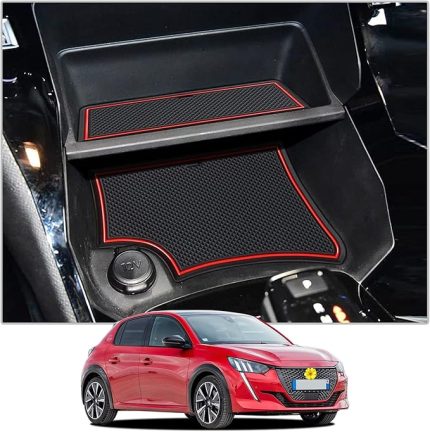 Peugeot 208 e-208 2020-2023 2024 2025 GT için Otomobil Orta Konsolu Kauçuk Paspaslar Kapı yarığı Kaymaz Paspaslar Toz Önleyici Bardak Tutucu Kauçuk Mat Kolçak Saklama Aksesuarları (Kırmızı)