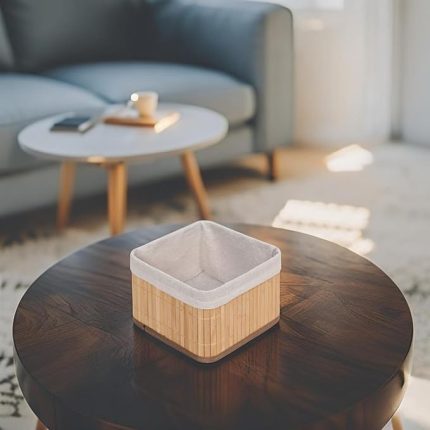 Bambu Çok Amaçlı Saklama Kutusu Düzenleyici Kare Organizer, Dekoratif Bambu Düzenleyici NATUREL (20x20x13cm)