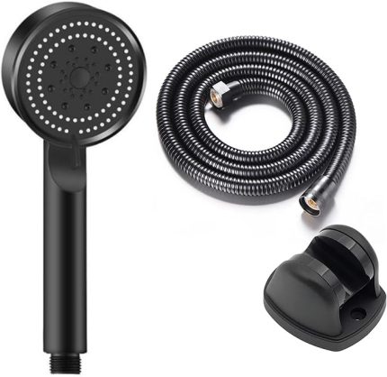 Glee Turbo 5 Fonksiyonlu Mafsallı Duş Seti - Örgülü Hortum ve Askılık (SİYAH)