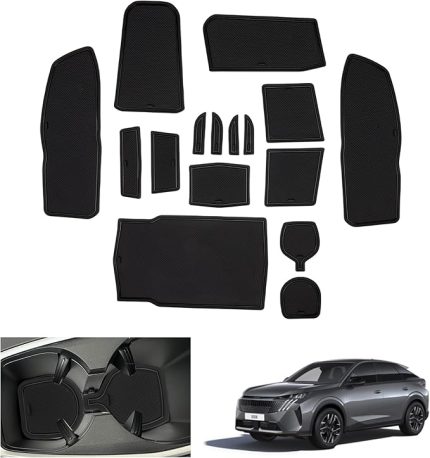 Peugeot e-3008 GT Allure 2024 2025 Kaymaz Paspaslar, Peugeot e3008 2024 Kauçuk Paspaslar Kaymaz Orta Konsol için Bardak Tutucu Kapı Dikişi, Peugeot e-3008 Aksesuar (Siyah)