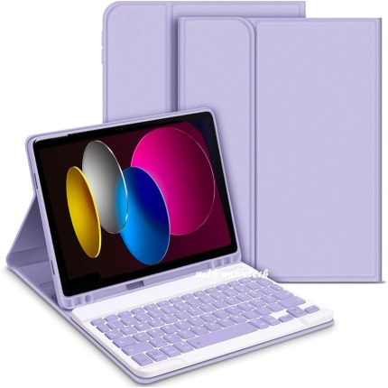Air 4 ve 5 Nesil 10.9 inç Uyumlu Tablet Klavyeli Kılıf Bluetooth Kalem Bölmeli Stand Manyetik, lavanta, Tek Ebat, KLAVYEAİR4LAVANTA