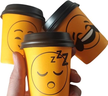 Oz(200ml) Kapaklı Karton Bardak 100 Adet Bardak+ 100 Adet Kapak Karışık Smile Desen Maycup