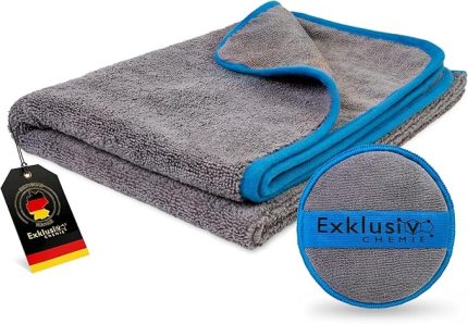 Chemie® Q3 ekstra büyük kurulama bezi, 90 x 60 cm, 470 GSM + el parlatma süngeri, emici, tüy bırakmaz ve boya koruyucu, mikrofiber bez, araba için büyük, ekstra yumuşak araç bakım bezleri