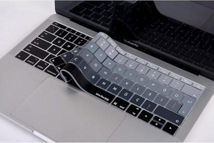 MacBook Pro 13 inç ve MacBook 12 inç Uyumlu McStorey Silikon Klavye Koruyucu | Türkçe Q Klavye Baskılı | UK Ters L Enter (ISO) | Ombre Renkli | Ultra İnce Yıkanabilir Siyah Gri