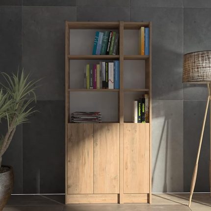 MOBİLYA FLAT85 KİTAPLIK 3 KAPAKLI KÜTÜPHANE ÇOK AMAÇLI DOLAP ÇAM