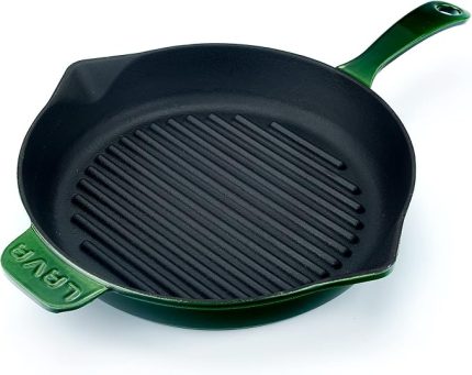 Premium Serisi - Döküm Izgara Tavası, Yuvarlak, 28 cm, Yekpare Saplı, Emaye, Majolik Yeşil