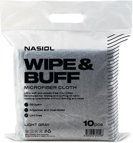 Wipe&Buff Mikrofiber Seramik Kaplama Uygulama Bezi 10'lu Paket, Tüy Bırakmaz Detailing Bez, Çift Taraflı Araç İçi Dışı Bakım,Temizleme,Açık Gri