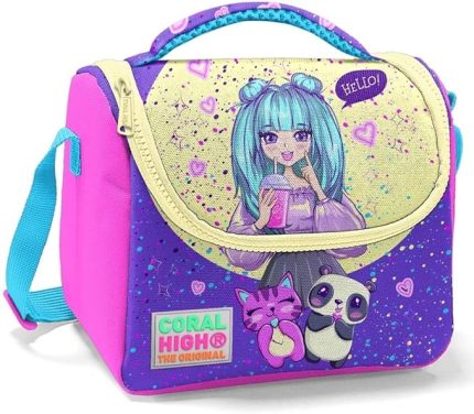 High Pembe Mor Anime Baskılı Kız Çocuk Yalıtımlı Beslenme Çantası