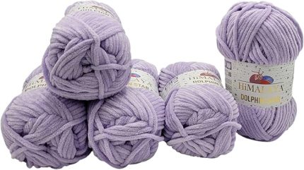 Export 5 x 100 gram Himalaya Dolphin Star örgü yünü, simli bebek yünü, 500 gram yün süper hacimli (leylak 92105)